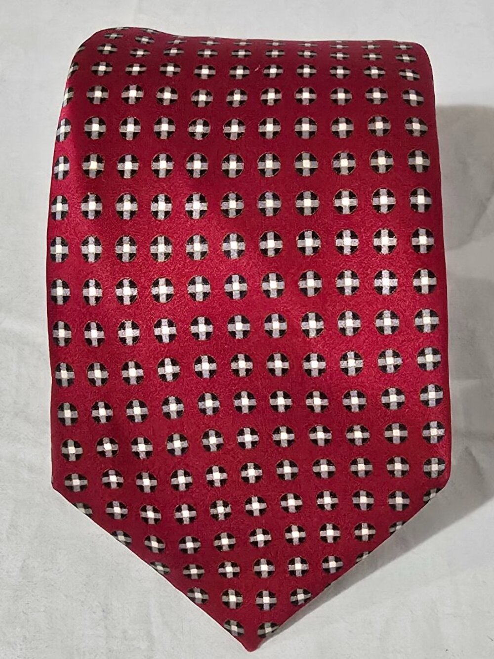 Dolcepunta Hand Made in Italy 100% Silk Necktie - Red White Black Dots